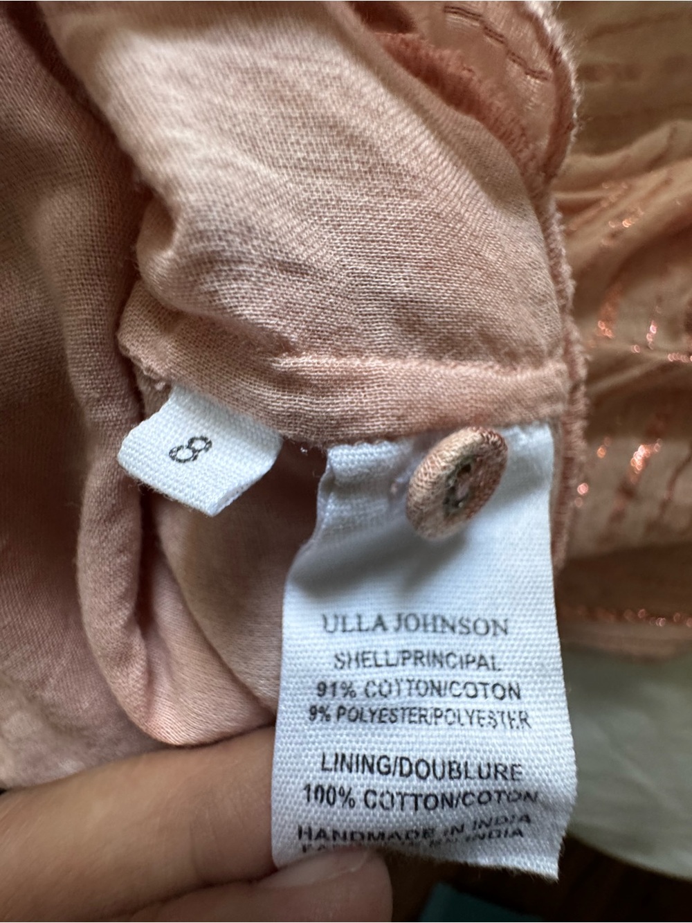 Ulla Johnson Della Metallic Pink Tiered Ruffle Long Sleeve Mini Dress size 8 - Picture 9 of 10